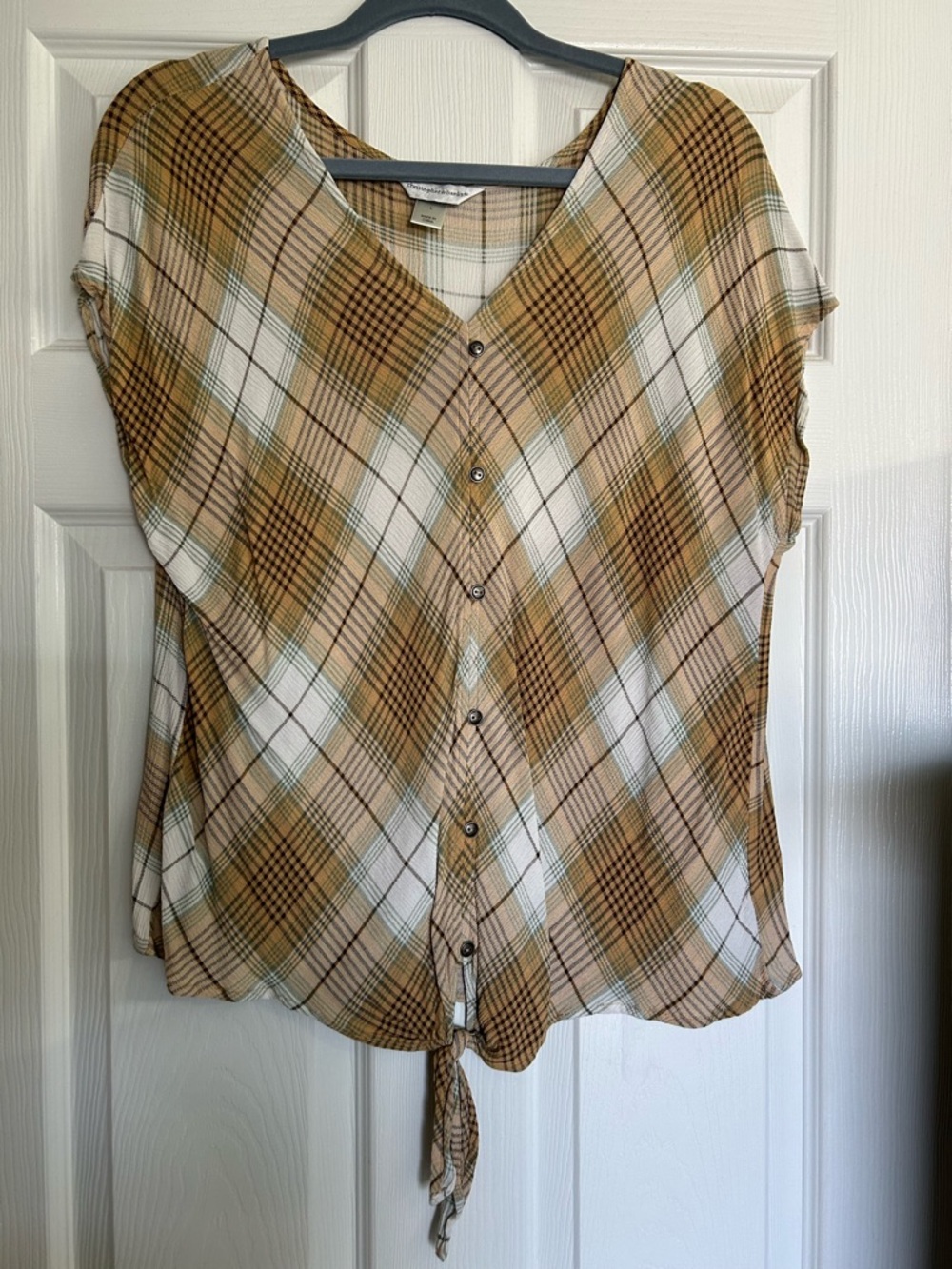 Christoper & Banks Women’s Plaid Button-Front Tie-Hem Top